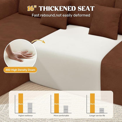 112" Modern Curved Cloud Couch, Corduroy Boneless Couches for Living Room with Deep Seat, Memory Foam Compressed Modular Sectional Sofa, No Assembly Required,Brown 1 PCS