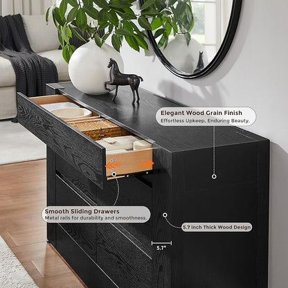 OKD 6 Drawer Dresser for Bedroom, 54" Wide Chest of Drawers with Thick Wood Design, Handleless, Modern Bedroom Dresser, Storage Organizer for Living Room/Entryway/Hallway, Black Oak