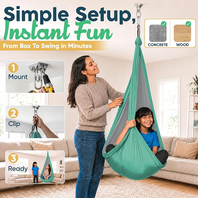 Sensory Swing for Kids Indoor Outdoor - Calming Cocoon Therapy Swing, Holds 300lbs - Hug-Like Sensory Hammock with 360° Swivel Hardware for Autism, ADHD, SPD Support
