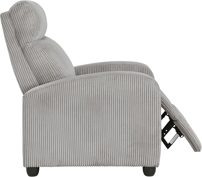 Lexicon Corduroy Pushback Recliner Chair Armchair Push Back Recliner, Solid Wood Frame and Metal Base, Easy Assembly Small Soft Single Sofa Accent Chair for Living Room/Office/Apartment, Light Grey