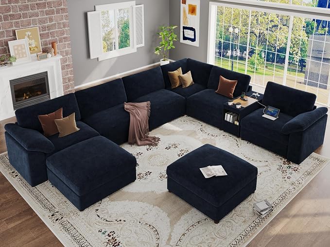 EASE MOOSE Oversized U Shape Sectional Sofa,Blue Deep Seat Modular Sofa