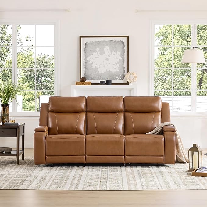 Watson & Whitely Genuine Leather Power Recliner Sofa and Loveseat Set, Zero Gravity Reclining Couch with Storage Console, Power Headrest & Wireless Charging, Cup Holders for Living Room, Saddle Brown