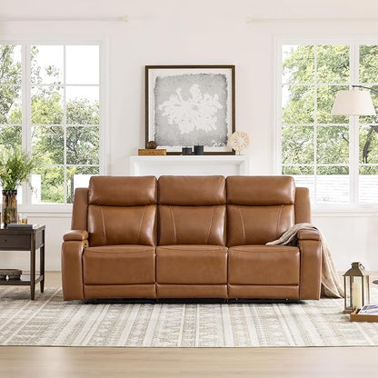 Watson & Whitely Genuine Leather Power Recliner Sofa and Loveseat Set, Zero Gravity Reclining Couch with Storage Console, Power Headrest & Wireless Charging, Cup Holders for Living Room, Saddle Brown