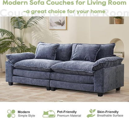 Oprisen 86" Modular Sectional Sofa, Comfy Cloud Couch Sectional Sofa, Chenille Sofa Sleeper Deep Seat Sofa with Throw Pillows for Living Room (Blue, 86"- Loveseat)
