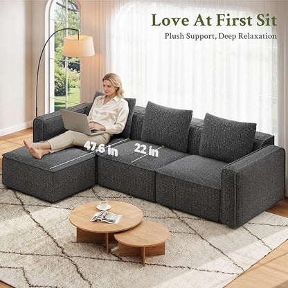 Welzona 103" Sectional Couch, Locked-in Modular Sectional Sofa, Wood Frame Couches for Living Room, 22" Deep Seat L Shaped Couch with Ottoman Chenille Cloud Sofa Tool-Free Setup Sofas for Living Room