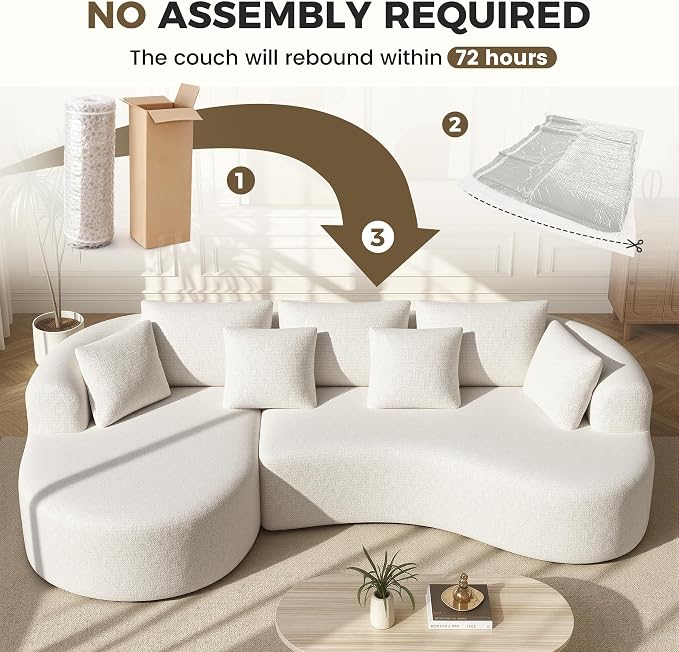 126" Oversized Curved Sectional Sofa for Living Room, Boneless Modern Couch with Chaise, Cloud Couch with 7 Pillows, No Assembly, Beige 1PCS