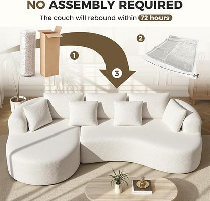 126" Oversized Curved Sectional Sofa for Living Room, Boneless Modern Couch with Chaise, Cloud Couch with 7 Pillows, No Assembly, Beige 1PCS