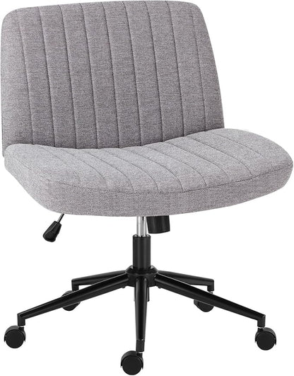 OLIXIS Criss Cross Chair with Wheels Wide Cross Legged Office Desk Vanity Chair Comfy Fabric Armless Height Adjustable Swivel for Home Computer Task Gray