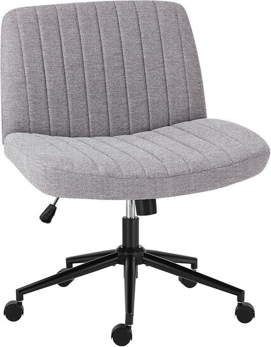 OLIXIS Criss Cross Chair with Wheels Wide Cross Legged Office Desk Vanity Chair Comfy Fabric Armless Height Adjustable Swivel for Home Computer Task Gray