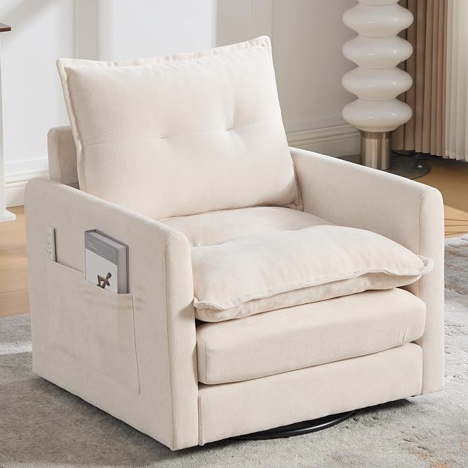 Swivel Accent Chair Set of 2, Modern Swivel Barrel Chair for Living Room, 360 Degree Comfy Square Accent Barrel Chair, Upholstered Sofa Armchair for Bedroom,Reading, Chenille, Beige