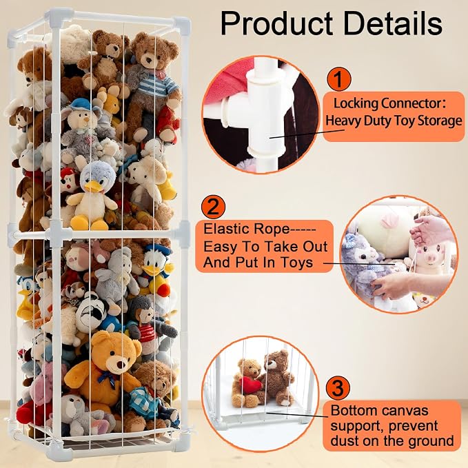 Large Stuffed Animal Storage Organizer, Creative PVC Stuffed Animals Storage Zoo Cage, Vertical Space Saving Large Capacity Plush Toy Zoo Holder for Kidroom Playroom-White