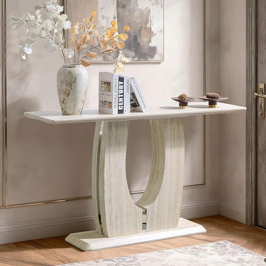 LKTART 55" MDF Console Table for Entryway, Narrow Entryway Table with Faux Mars Marble Pattern, Couch Tables Behind Sofa with U-Shaped Base for Living Room Hallway Foyer, Dark