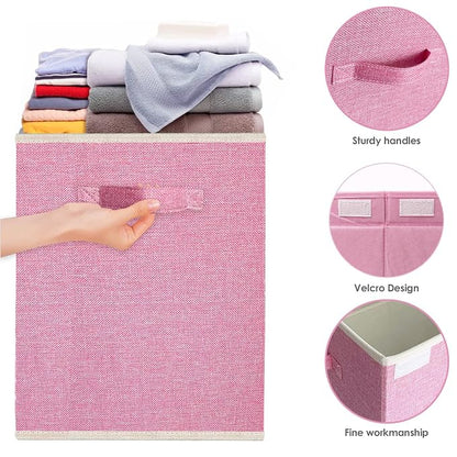 Large Collapsible Toy Storage Box with Lid & Handles - Kids Organizer Chest for Toys, Clothes, Blankets (Pink, Nursery, Playroom, Bedroom)-24.5''×13''×16''