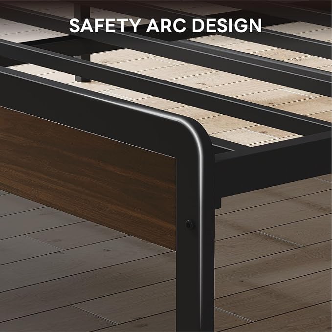 LIKIMIO California King Bed Frame with Headboard, Dark Wood Camas California King with Strong Supports, Sturdy, Noise-Free, No Box Spring Needed, Dark Walnut