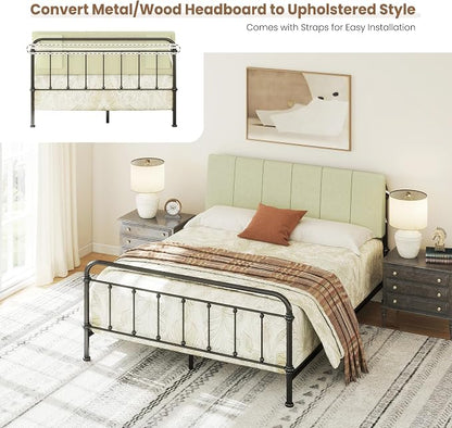 Queen Size Headboard Only-No Assembly Required, Light Warm Green | Easy to use no assembly required, Linen fabric and extra-thick foam for added comfort, Modern style headboard queen size