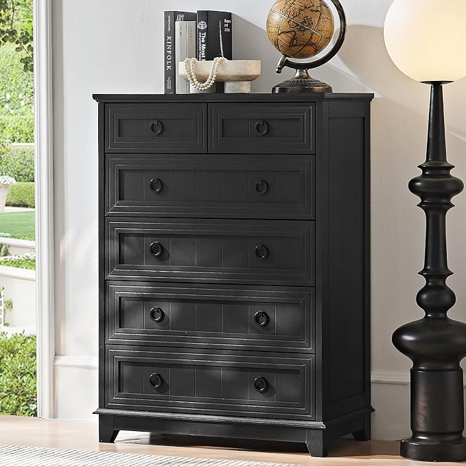 Joaxswe Farmhouse 6 Drawer Dresser for Bedroom Set of 2, 41" Tall Small Dressers & Chest of Drawers, Rustic Wood Dresser with Metal Handle, Storage Organizer Closet for Living Room, Hallway, Entryway