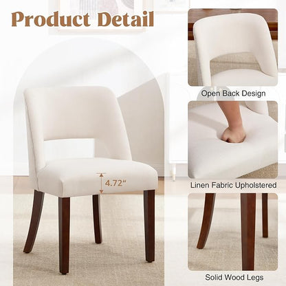 Dining Chair Set of 8,Modern Dining Room Chairs with Thick Cushions,Upholstered Linen Fabric Kitchen Chairs for Kitchen Dining Room Beige