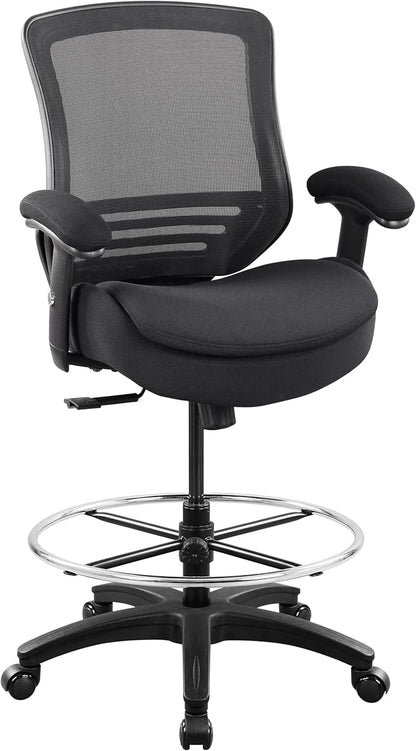 BOLISS 400lbs Ergonomic Office Drafting Chair Mid Mesh Back for Height Adjustable Desk 21inch Foot Ring Height Adjustable Armrest (Black) ﻿