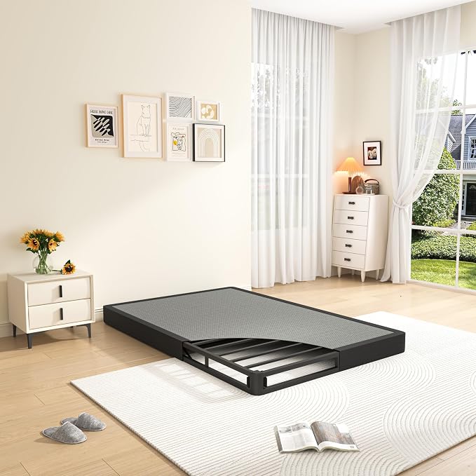 MAF 5 Inch Twin Box Spring, Low Profile Box Spring Twin Size 3500 lbs Black Heavy Duty Metal Mattress Foundation with BoxSpring Cover, No Squeaky, Easy Assembly