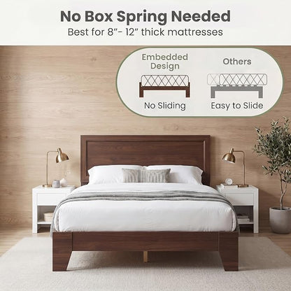Giantex Full Size Wooden Bed Frame with Headboard, Wood Slat Support | Modern Platform Bed with Heavy Duty Mattress Foundation, Under-Bed Storage, No Box Spring Needed, Easy Assembly (Walnut)