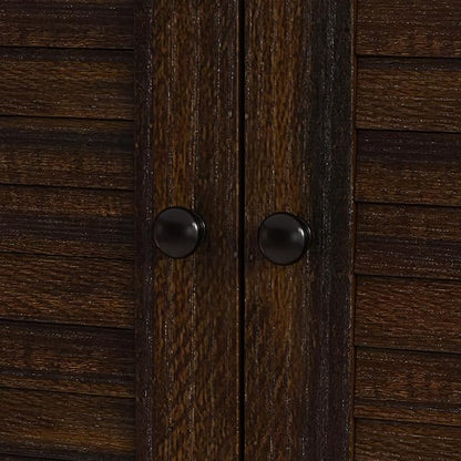 Wardrobe Armoire with 4 Louvered Doors, Wardrobe Closet for Bedroom with Hanging Rod & 5 Drawers, Bedroom Armoire Dresser Clothes Organizer, Dark Walnut (59.1" W x 19.1" D x 70.5" H)