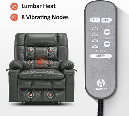 MCombo Small Dual Motor Power Lift Recliner Chair for Elderly, Zero Gravity Lift Chair with Heat and Massage, Lay Flat Recliner for Petite, USB Ports, Faux Leather R7894 (Grey, Small-Wide)