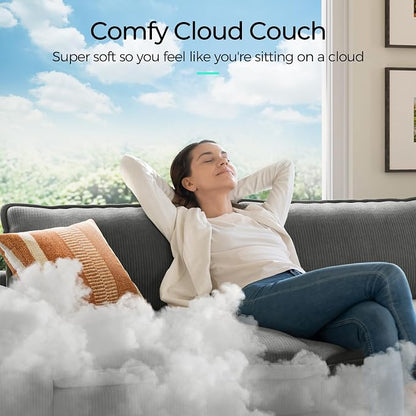 LINSY HOME 157'' Modular Sectional Sofa 4 Seat Couch Corduroy Cloud Couch with Deep Seat, Modern Cloud Couch for Living Room, Office, Bedroom, Grey