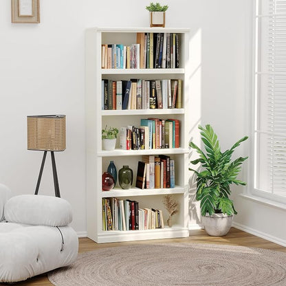 Bevfint 70-Inch Tall White Bookcase, 5 Tiers Shelves Open Storage Bookshelf, 33 in Wide Anti Tipping Indoor Furniture, Book Cases for Home Library Office Bedroom School