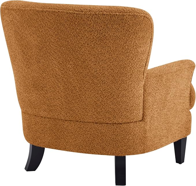 Christopher Knight Home Colby Boucle Upholstered Club Chair, Living Room Accent Chair, Wooden Frame, Flared Armrest, Plush Thick Cushion, Reading Lounge Chair, Space-Saving Furniture, Black+Caramel