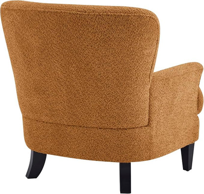 Christopher Knight Home Colby Boucle Upholstered Club Chair, Living Room Accent Chair, Wooden Frame, Flared Armrest, Plush Thick Cushion, Reading Lounge Chair, Space-Saving Furniture, Black+Caramel
