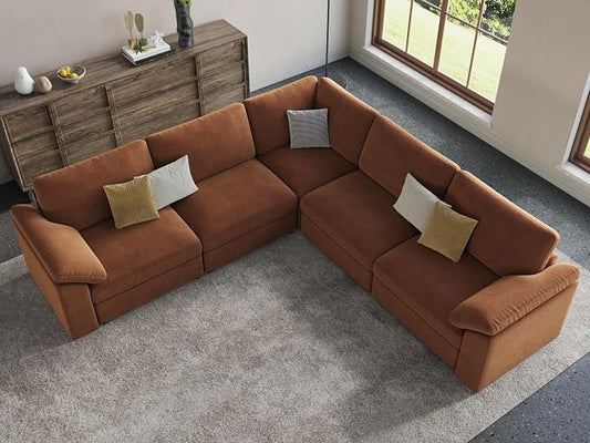 EASE MOOSE Sectional Modular Sofa,Oversized L Shape Sectional Couch Wide Deep Modular Sofa Couch,Brown