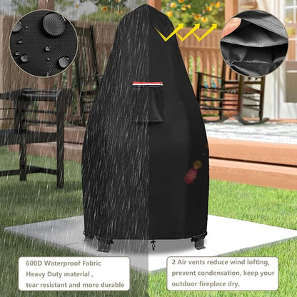 Patio Chiminea Cover,Heavy Duty 600D Waterproof Wood Burning Fire Pits Cover, Chimenea Outdoor Fireplace Wooden Fire Pit Covers,25" Dia x 43.3" H.
