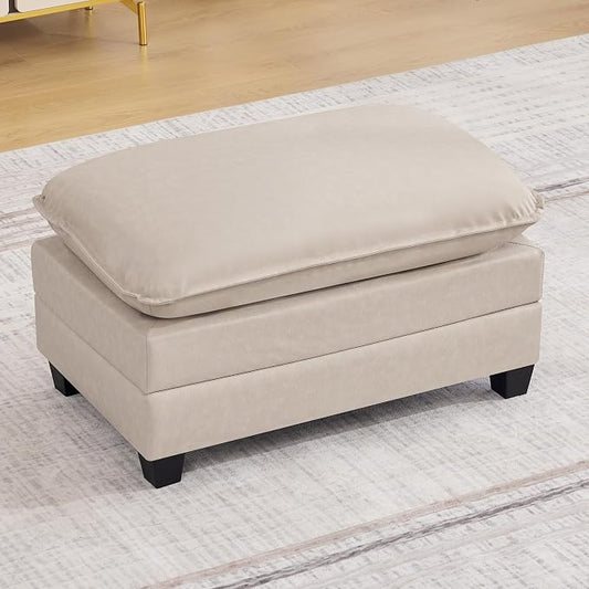 WUTUTUEE 35'' Modern Leather Cloud Sofa Ottoman,Rectangle Ottoman for Modular Sectional Sofa, Leather Beige