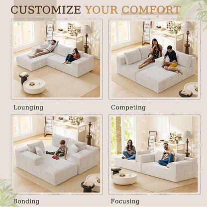 YESHOMY Boneless Couches for Living Room, 108" Sectional Modular Sectional Sofa with Deep Seat, Cloud Comfy Couch with L-Shape Chaise, Easy Assembly (Chenille, Pearl Cream)