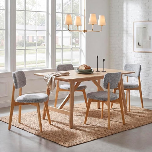 COLAMY Dining Chairs Set of 2, Modern Upholstered Kitchen Room Chairs with Solid Natural Oak Wood Legs, 5-Min Easy Assembly Anti-Wobble, High-Weight Fabric Farmhouse Side Chair, 300lbs,Oak,LightGrey
