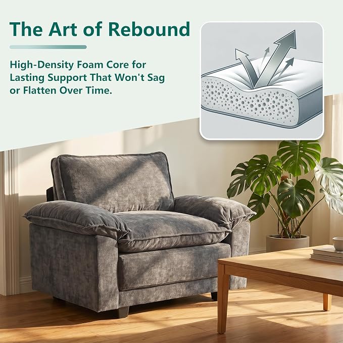 Modern Cloud Single Sofa, Comfy Chenille Couch for Living Room, Black | Cloud Couch，Comfortable Cushioning，Cozy Armrest Support，Modern Appearance，Easy Assembly, Sturdy Frame