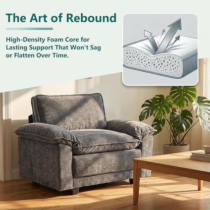 Modern Cloud Single Sofa, Comfy Chenille Couch for Living Room, Black | Cloud Couch，Comfortable Cushioning，Cozy Armrest Support，Modern Appearance，Easy Assembly, Sturdy Frame