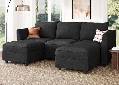 HONBAY Modular Sectional Sofa with Storage U Shaped Sectional Sofa, Convertible Couches for Living Room - Linen Grey