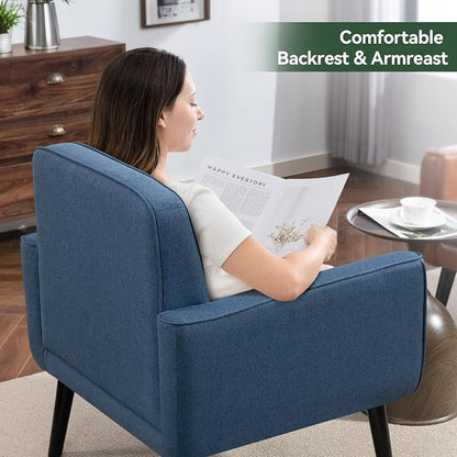 Vogue Furniture Direct Mid Century Accent Chair, Fabric Modern Chair with Wooden Frame, Cozy Armchair Reading Chair with Comfy Back for Apartment, Living Room, Bedroom, Small Space, Corner, Blue