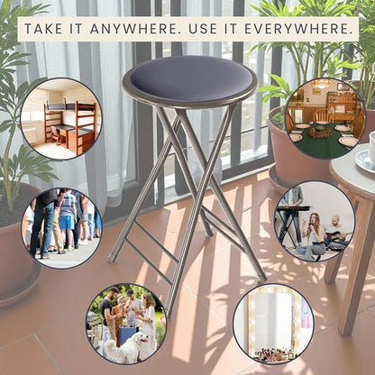 Lavish Home Folding Stool - Set of 4 Counter Height Bar Stools | 24-Inch Backless Folding Chairs with 225lb Capacity for Kitchen, Rec Room, or Game Room (Gray)