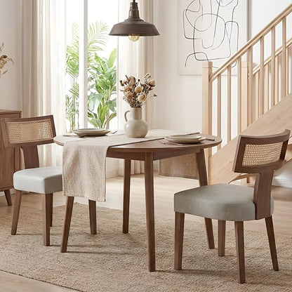 HNY Mid Century Modern Rattan Dining Chairs Set of 2, Farmhouse PU Leather Upholstered Accent Chair Curved Backrest Kitchen Chairs, with Hardwood Frame, Grey