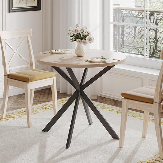 ChooChoo Round Dining Table for 2, Farmhouse Wood Kitchen Table, Circle Dinner Table for Kitchen & Dining Room, Small Space, 31.5In, Natural Oak