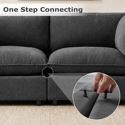 Iroomy Modular Sectional Sofa, Oversized Chenille Cloud Couch, Deep Comfy Seat, 4-Seater Sofas Couches for Living Room, Dark Grey, High Feet