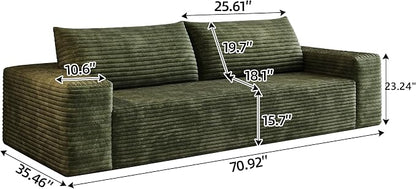 JINGLING 71" Small Couches for Small Spaces, Memory Foam Loveseat Corduroy Couch in a Box, Compressed Boneless Sofa for Living Room Bedroom, Apartment Furniture, No Assembly Required, Green