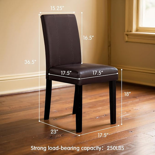 CHUN YI Dining Chairs Set of 4, Faux Leather Dining Room Chairs, High Back Upholstered Parsons Chairs for Dining Room Kitchen Side Chair with Sturdy Wood Legs, Brown (Only Chair)