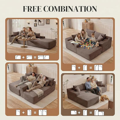 95" L Shaped Cloud Boneless Sectional Couches for Living Room, Modern Comfy Modular Deep Seat Memory Foam Compressed Corduroy Sofa Oversized Left Facing Chaise, No Assembly Required, Brown