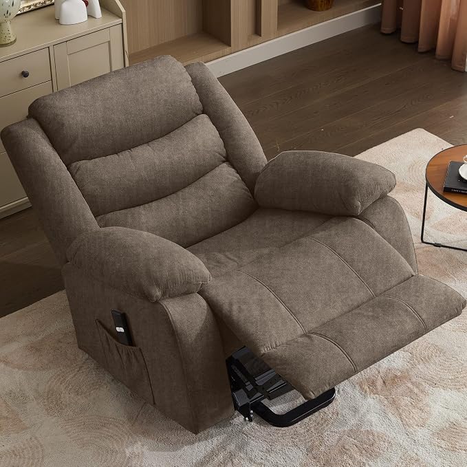 Korser Oversized Power Lift Recliner for Elderly, Electric Recliner Chairs with Massage and Heat, Extra Wide Recliner with Side Pockets, Reclining Chair for Living Room (Cashmere, Brown)