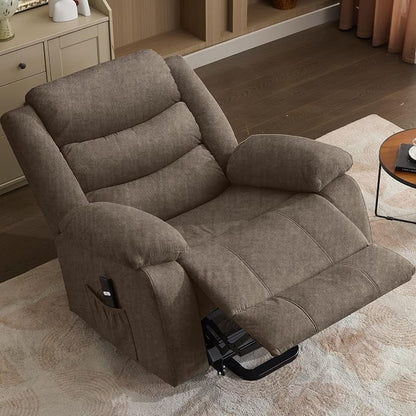 Korser Oversized Power Lift Recliner for Elderly, Electric Recliner Chairs with Massage and Heat, Extra Wide Recliner with Side Pockets, Reclining Chair for Living Room (Cashmere, Brown)