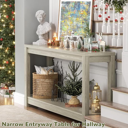 Besiost 47" Farmhouse Wood Entryway Table Narrow Console Table with Storage Behind Couch Sofa Table with Shelves Entry Way Table with Open Storage,Classical Washed Oak