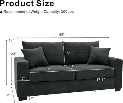 Ball & Cast 69" Loveseat Sofa, Modern Love Seat Couches for Living Room,Upholstered 2 Seater Small Couch with Throw Pillows for Bedroom,Apartment,Office,Easy Assembly,Dark Grey
